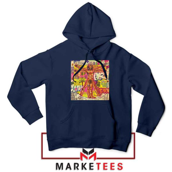 Bitcoin Vitruvian Man Meme Navy Hoodie