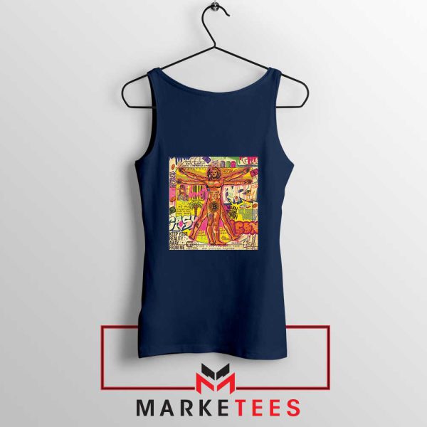 Bitcoin Vitruvian Man Meme Navy Tank Top