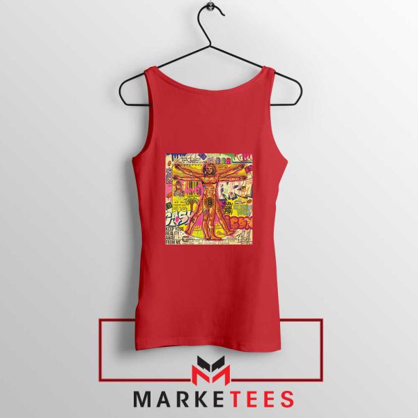 Bitcoin Vitruvian Man Meme Red Tank Top