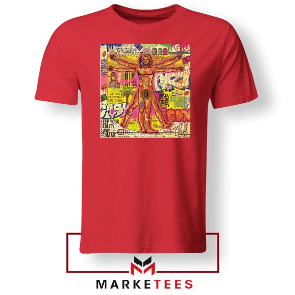 Bitcoin Vitruvian Man Meme Red Tshirt