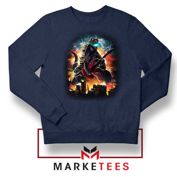 Godzilla Solos Rock Guitar Navy Sweatshirt