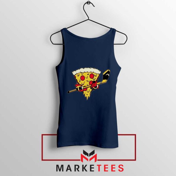 Ice Hockey Pizza Funny Navy Tank Top