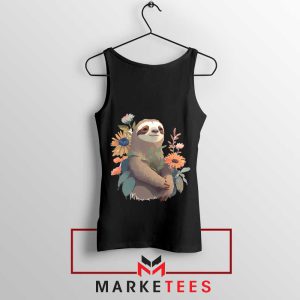 Go Slow with a Smile Beauty Sloth Black Tank Top