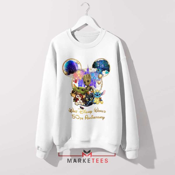 Baby Yoda and Friends Disney Anniversary White Sweatshirt